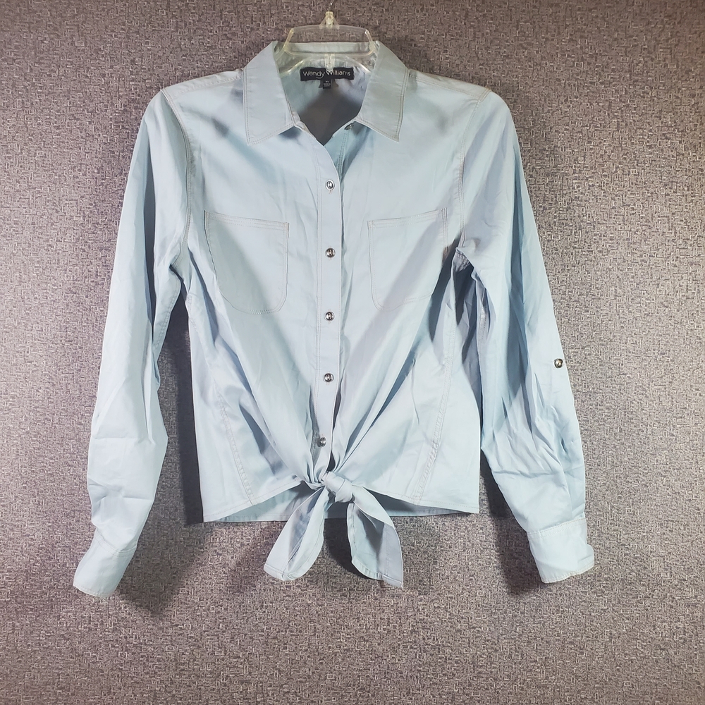 Women's Blue Button Down Shirt Long Sleeve Baby Blue Wendy WIlliams XS